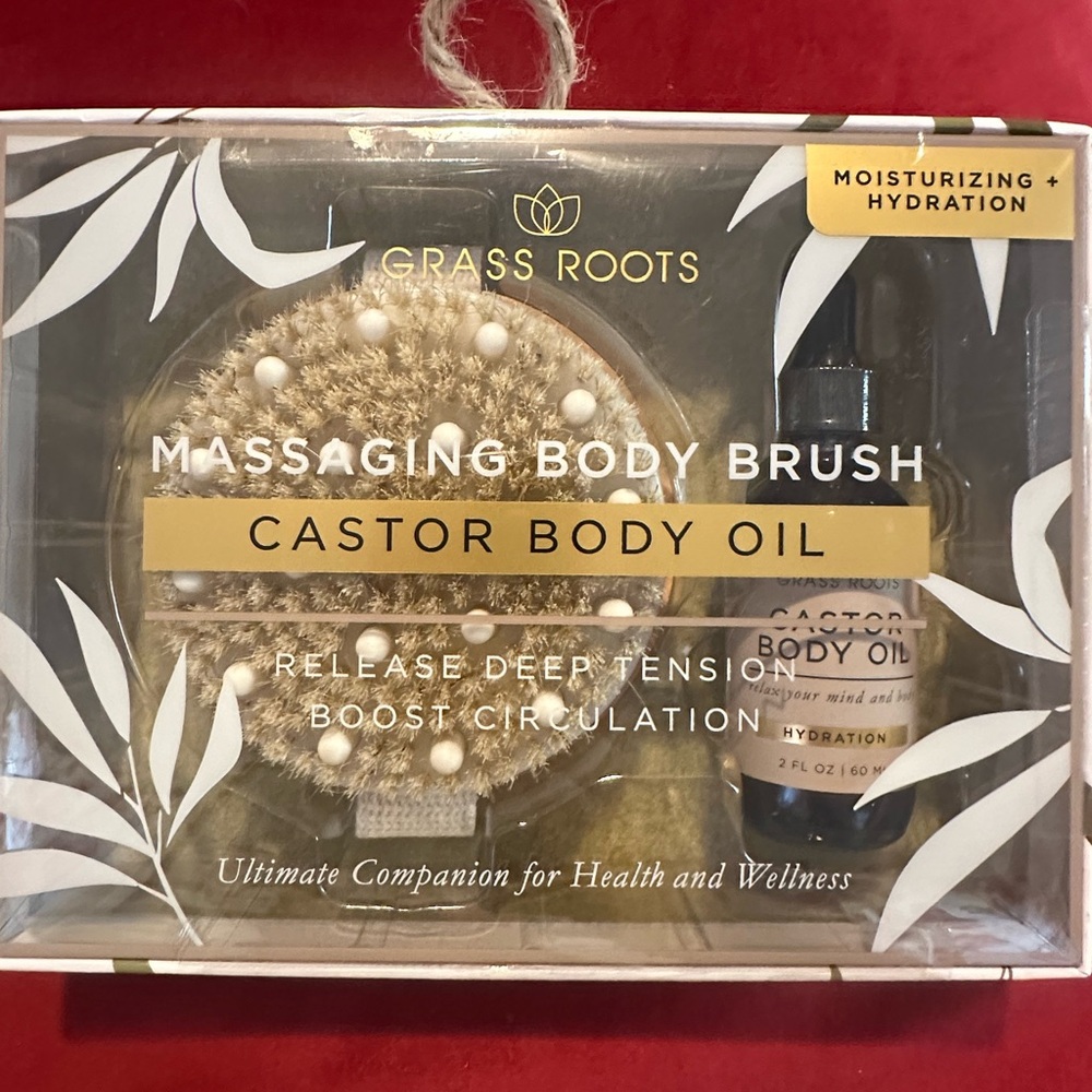 Castor Body Oil & Massaging Brush - Natural and Blue